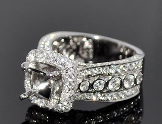 Diamond Semi Mount Wedding Engagement Ring Vintage 2 52ct 14k White Gold Halo