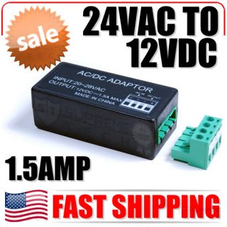 24 Vac to 12 VDC 1500mA Power Converter Adapter Indoor Outdoor Security Camera