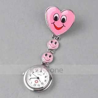 Heart Shape Smile Face Nurse Fob Brooch Pendant Quartz Pocket Watch Pink New