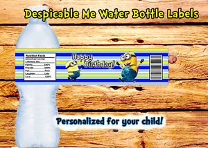 Despicable Me Minions Water Bottle Labels Personalized Printable