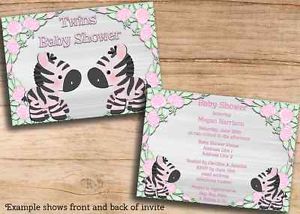 Twin Girls Zebras Baby Shower Double Printable Invites JPEG Cheap Invitations
