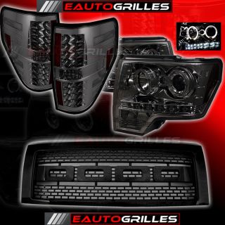 Ford F150 FX4 STX Twin Halo LED Projector Headlight Taillights Smoke Hood Grille