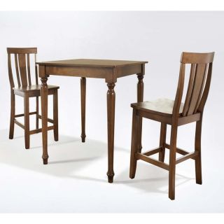 3 Piece Pub Dining Set Table and 2 Turned Leg Shield Back Chairs Classic Cherry