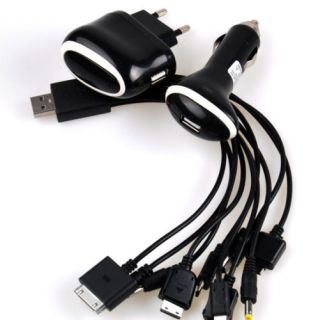 10 in 1 Universal USB to Multi Plug Cell Phone Charger Cable Plug Car Cigarette