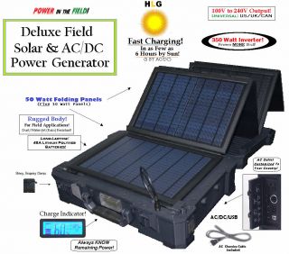 Solar Power Rechargeable Tactical Field Generator 50 Watt Folding Panel AC DC