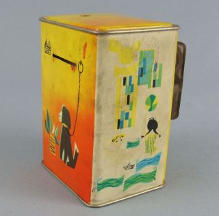 Vintage Dog Kids Painted Money Safe Money Box Piggy Bank Locker Litho Tin Toy