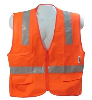 Large ANSI Class 2 High Visibility Safety Vest Solid Orange Front Mesh Back