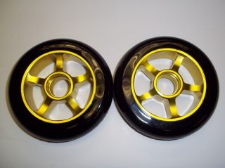 Metal Core Scooter Wheels 100mm Black and Yellow Razor Bearings 122072100