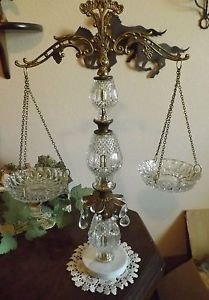 Vintage Antique Crystal Scales of Justice Crystal Marble Brass