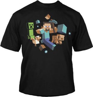 Minecraft Steve Run Away Creeper Glow in The Dark Video Game Youth T Shirt Tee