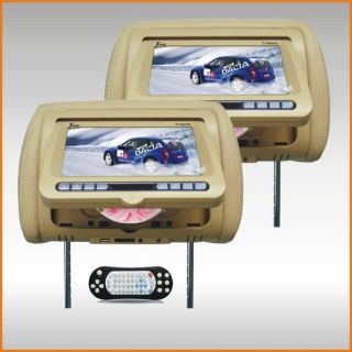 TView T719DVPL Tan 7" Car Video Headrest Monitor Dual DVD USB SD Player