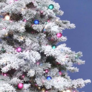 Vickerman Flocked Alaskan 6.5 White Artificial Christmas Tree with 600 Multicolored Lights with Stand