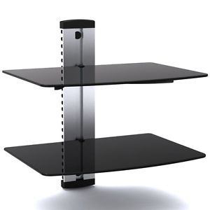 2 Tier TV Adjustable Component Wall Mount Shelf Glass Shelving System DVD HD
