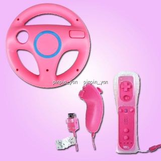 Pink Wii Remote Nunchuck Mario Steering Wheel Controller Game
