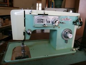Vintage Universal Sewing Machine Model KAB M Turquoise Cream with Case