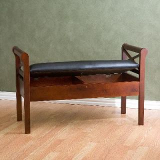 Traditional Faux Leather and Wood Storage Bench Seat