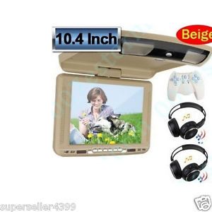 Beige 10" Flip Down Car DVD Player Overhead Monitor USB SD Games Headsets USA