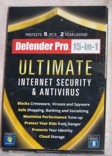Defender Pro 2013 Anti Virus 15 in 1 Ultimate Security Protects 5pcs SEALED Box