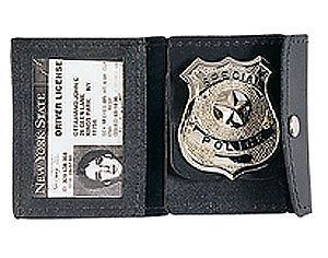 Universal Black Leather NYPD Police Security Badge ID Case Holder Snap Close