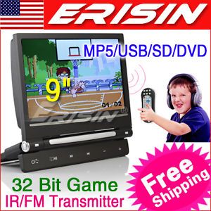 ES398US 9" HD Digital LCD Screen Car Headrest Monitor DVD USB SD Player IR FM