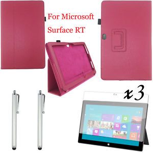 Rose Red Leather Stand Case Cover LCD for Microsoft Tablet Surface Windows 8 RT