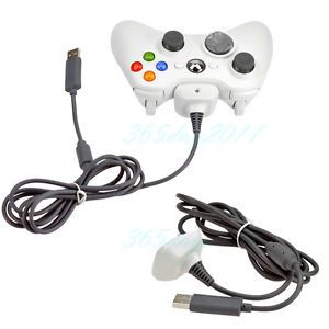 For Xbox 360 White Wireless Controller USB Charging Cable Replacement Charger