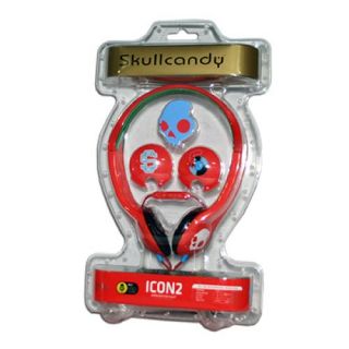 Skullcandy Icon 2 Red Whiite Over Ear  Headphones in Line Microphone iPhone