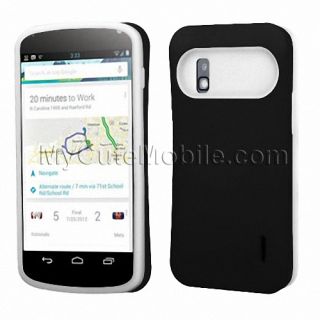 LG Google Nexus 4 E960 Case Black White Curve Hybrid Skin Hard Cover at T