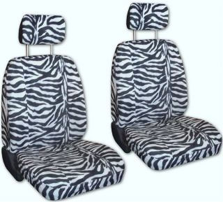 White Black Zebra Animal Print Low Back Car Truck Bucket Seat Covers Y