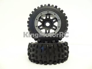 New King Motor T1000 Rear Knobby Truck Tires Wheels Fit HPI Baja 5T 5SC Rovan
