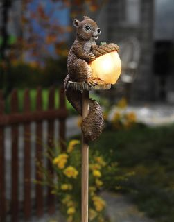 Sammy Squirrel Solar Power Outdoor Garden Yard Lawn Stake Light Up Acorn New
