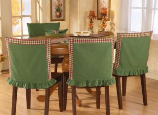 Red Green Plaid Chair Back Covers for Fall Harvest Thanksgiving Dining Room