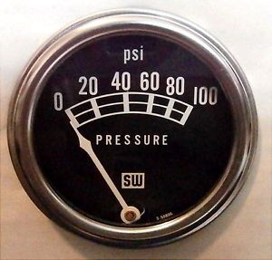 Stewart Warner 82209 Oil Pressure Gauge 100 PSI Black 2 1 16" Analog Mechanical