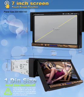1 DIN Indash 7"Touch Screen Car Stereo DVD Player FM Am iPod Bluetooth Head Unit