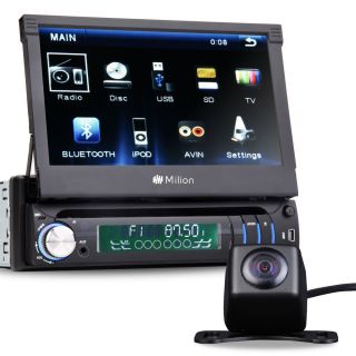 7" Single 1 DIN in Dash Car Stereo Radio DVD Player Bluetooth Touch iPod Camera