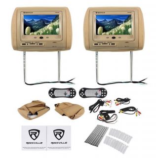 Rockville RTSVD78 BG 7” Beige Tan Touchscreen Dual DVD Headrest Monitors Games