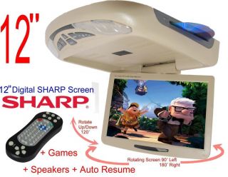 12" Sharp LCD Tan Beige Car Overhead Flip Down DVD Player Monitor 9 USA SHIPPIN