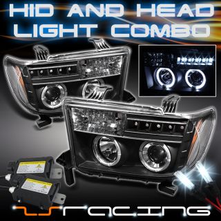 07 11 Tundra 08 Sequoia Dual Halo LED Projector Black Headlights Slim 6000K HID