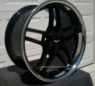 17 18" Corvette Wheels Ultra Deep Dish Black Stainless Lip C4 C5 Corvette Camaro