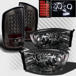 Smoked 07 08 Dodge RAM Halo LED Projector Headlights Lights LED Tail Head Lights