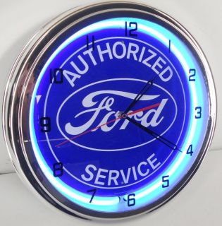 Ford Parts 15" Neon Chome Clock Gas Station Dealer Garage Store Hot Rat Rod Sign