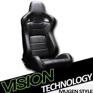 1x Universal MU Style V3 Blk PVC Leather Sport Racing Bucket Seat Sliders Nissan