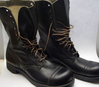 WWII Vietnam Vintage Black Leather Jump Boots EX BF Goodrich Gro Cord Sole 10 R