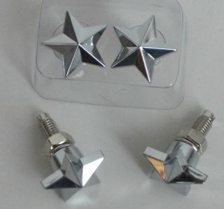Chrome Motorcycle License Tag Plate Frame 4 Star Bolts Custom Lic Fastener Set