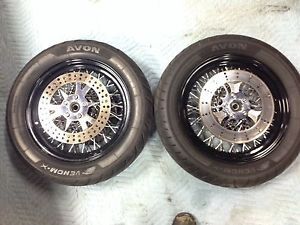 Harley Fatboy Heritage 16" Spoke Wheels Black Twisted Spoke w Avon Tires Rotors