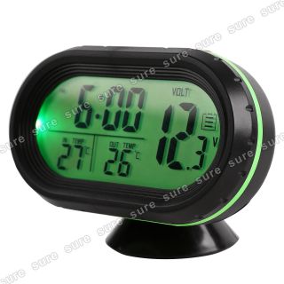 12V Digital Car Voltage Monitor Battery Alarm Clock LCD Temperature Thermometer