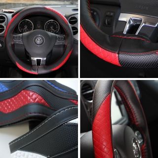 Leather Steering Wheel Wrap Cover 47010 Black Red Hummer Fiat Car Needle Thread