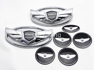 7pcs Hyundai Genesis Wing Kits Front Rear Badge Emblem Wheel Cap Horn Sticker