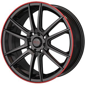 16x7 Black Red Akita AK77 Wheels 5x100 5x4 5 40 Chrysler Sebring Sedan 300 M