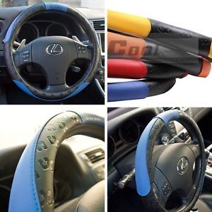 51006 14 15 38cm Steering Wheel Cover Black Blue Leather Fiat BMW Audi SUV Scion